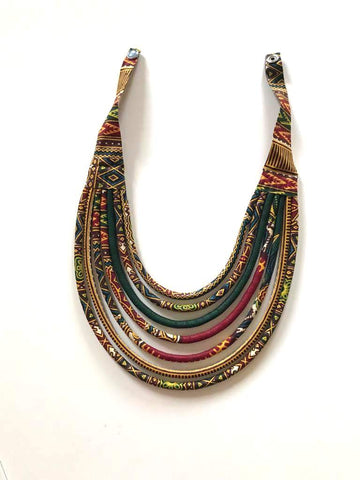 Makeba African Dashiki Print Necklace -  MB14