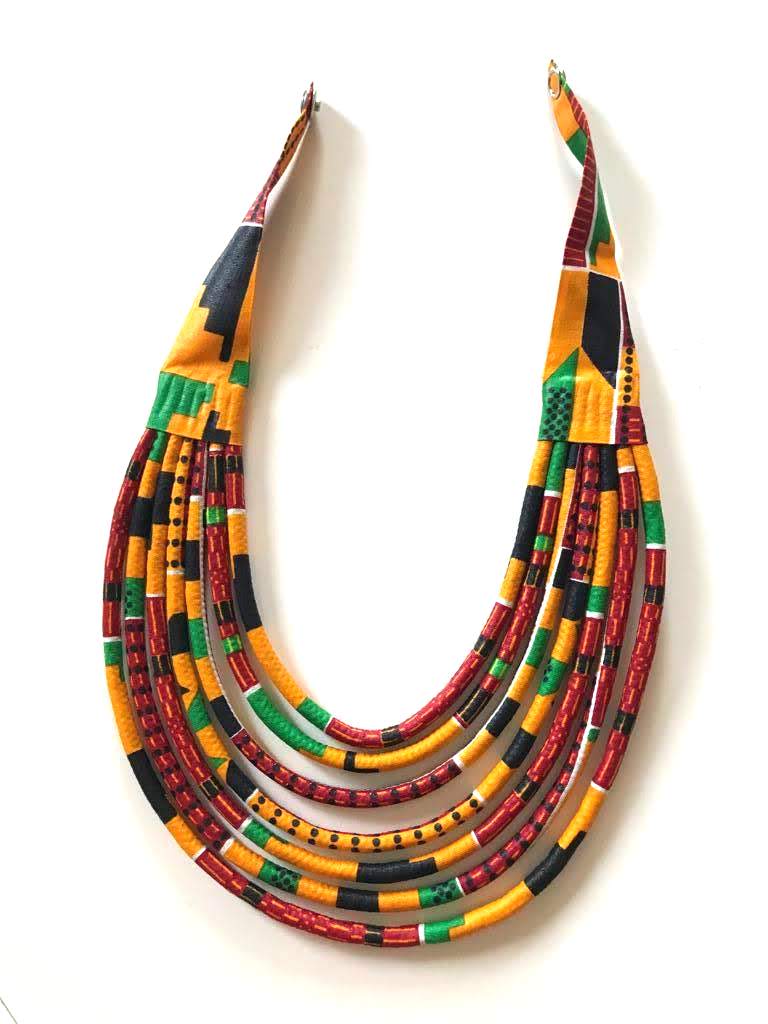 Makeba Multistrand Multicolor Kente Exotic African Necklace - MB4