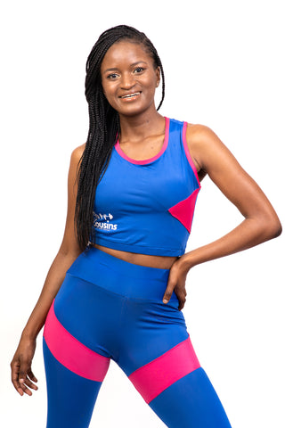 Flirty Trendy Pink and Blue Gym Sports Bra - TOP ONLY