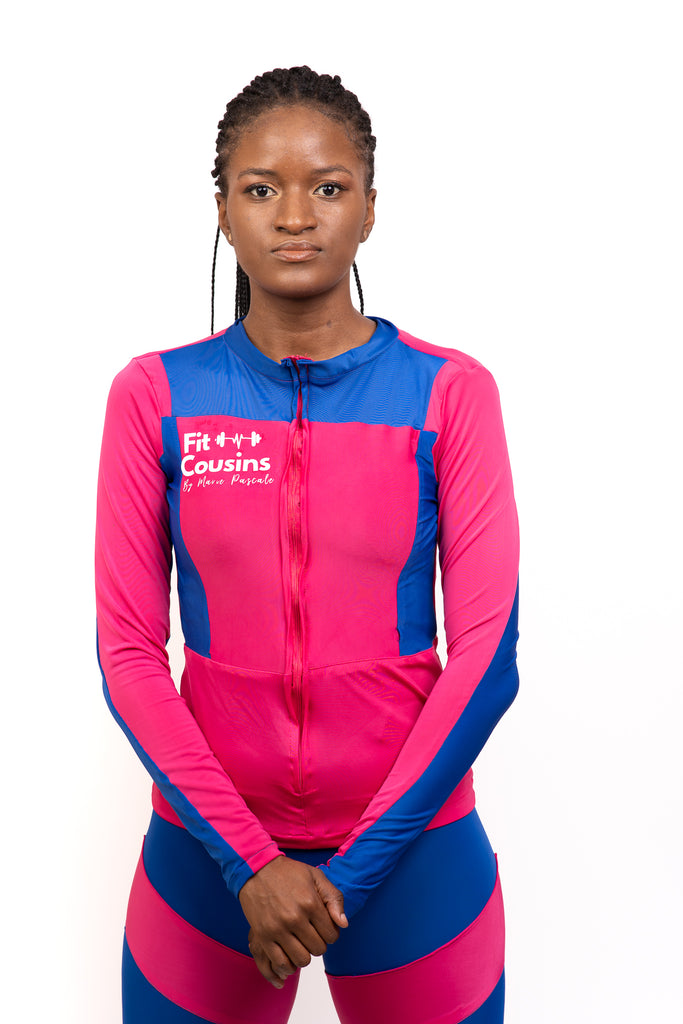 Flirty Trendy Pink and Blue Gym Outfit SET for ladies - Long Sleeves