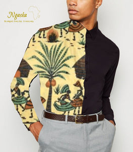African Ankara Long Sleeves Shirt for Men - yellow print fabric