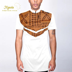 African Ankara Short Sleeves Shirt for Men - White and Brown (SSM4)