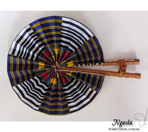 Ngaska Brown White Spiral African Tribal Print Fan