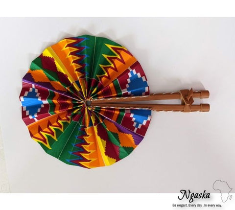 Ngaska Brown Yellow Green Blue African Print Fan