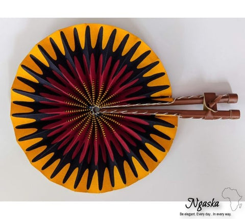 Ngaska Yellow Red Spiral Ankara Print Handheld Fan