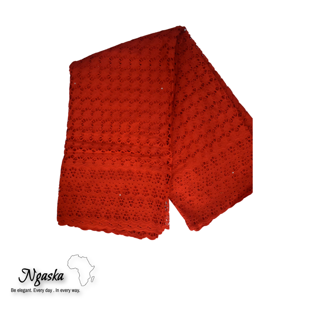 Red African Lace, Circular and Triangular Pattern  Ankara Fabric Design