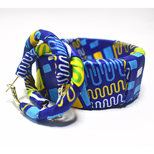 African Bracelet and Earrings Set Blue/Yellow