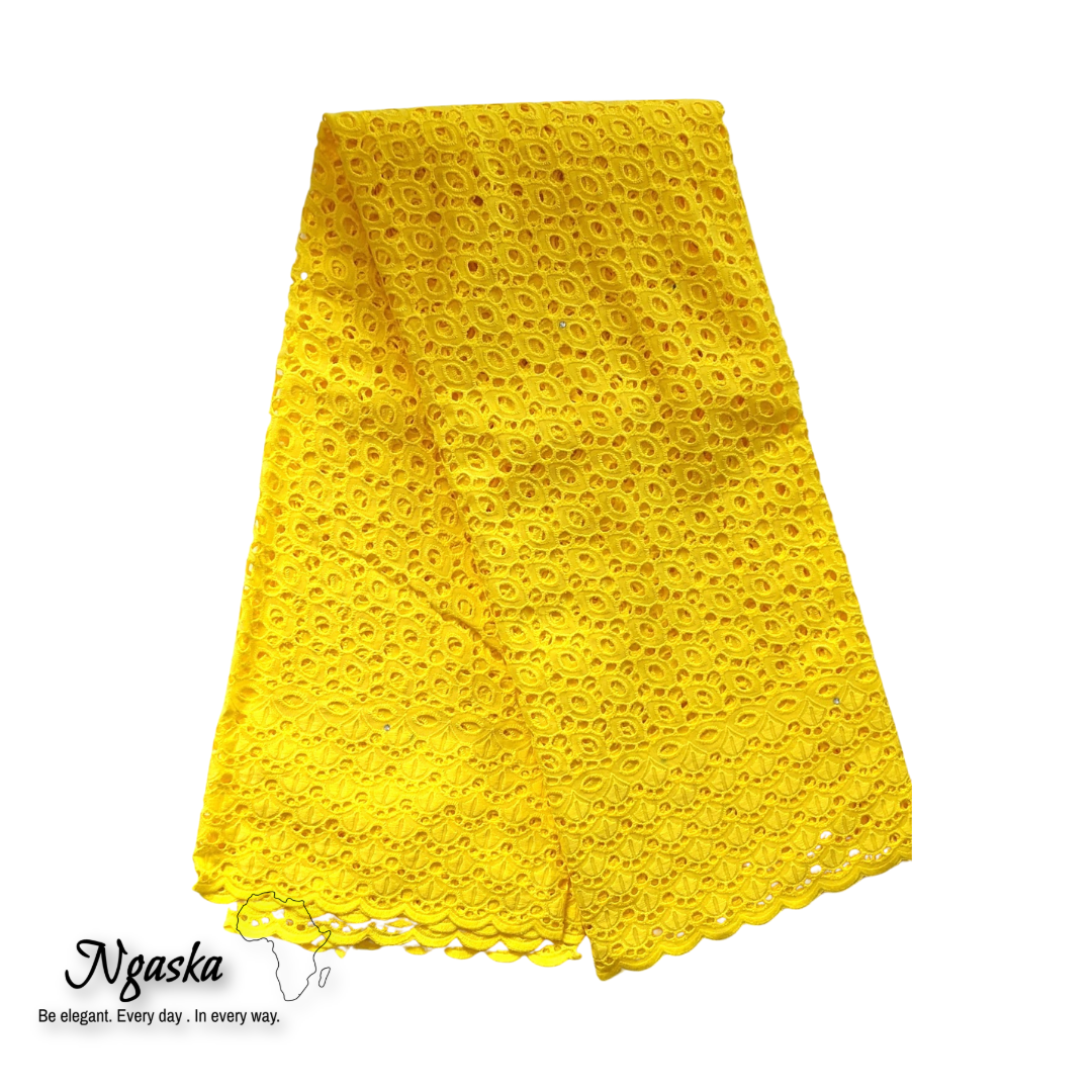 Sunshine yellow keyhole African lace style, Ankara lace by the yard for women YL 1
