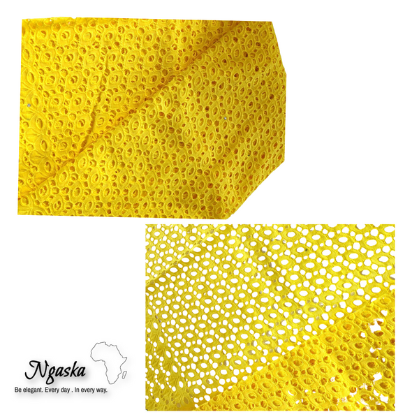 Sunshine yellow keyhole African lace style, Ankara lace by the yard for women YL 1