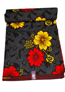 African Floral Print - Grey with Red and Yellow Flowers  - CA208