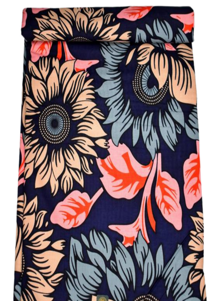 African Floral Print, Cream, Pink and Blue Flowers   - CA201
