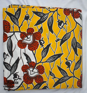 Ngaska Ankara Orange Red Flowers Leaf African Print - CA 29