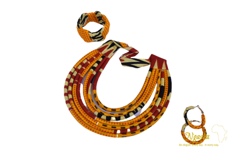 Vibrant Dashiki Tangerine Inspired Ankara Print Makeba Necklace